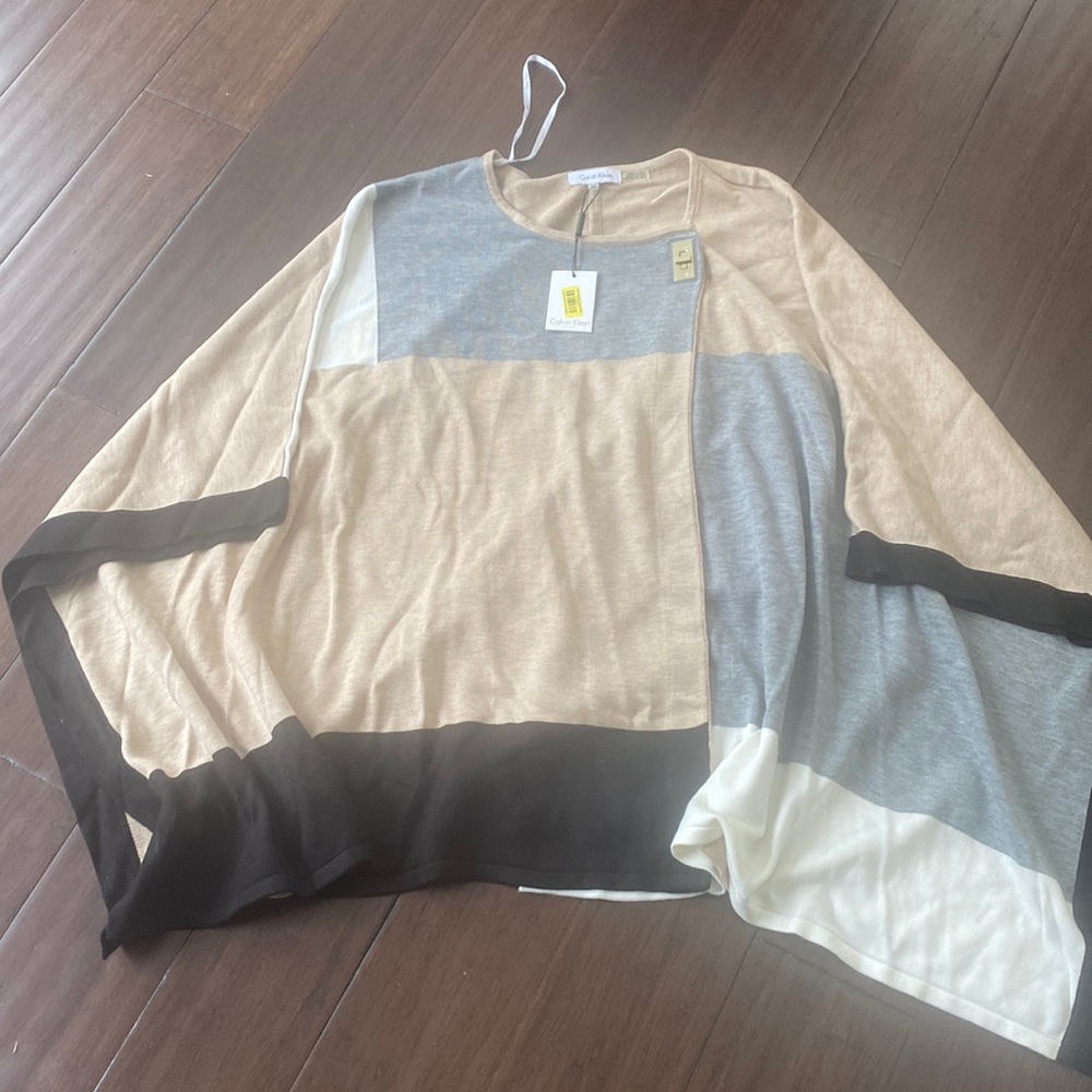 Calvin Klein neutral block color sweater poncho NWT OS